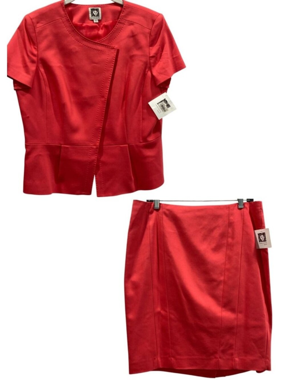 Anne Klein Short Sleeve Asymmetrical Jacket & Skirt Set 12 Coral Career Vibrant
